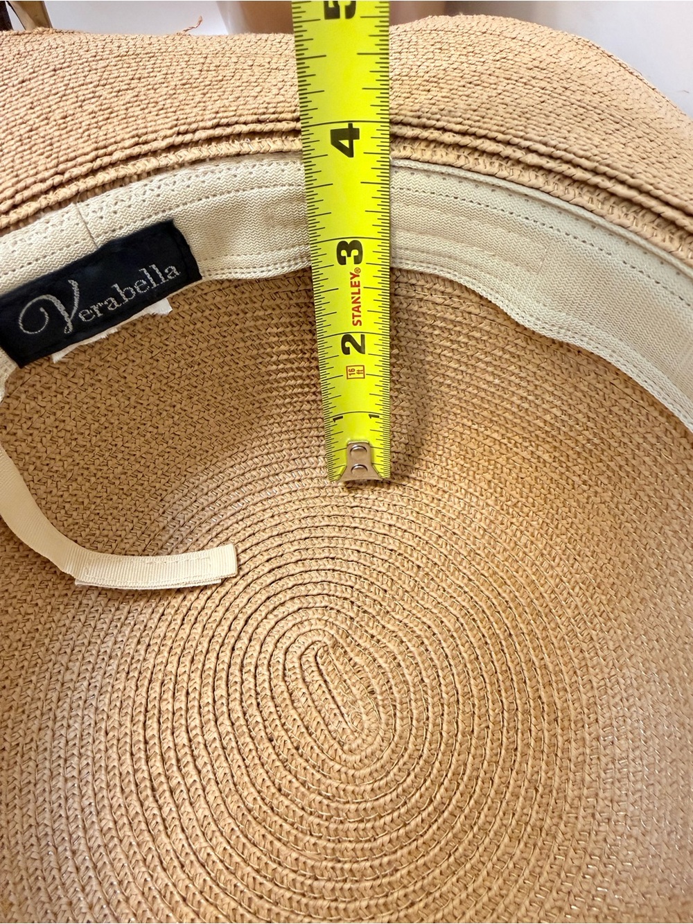 Wide Brim Straw Sun Hat with Black Ribbon Verabella Size M/L - Picture 8 of 8
